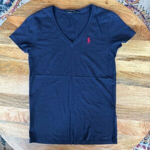 Ralph Lauren Sport Dark Blue V-Neck Tee with Red Logo